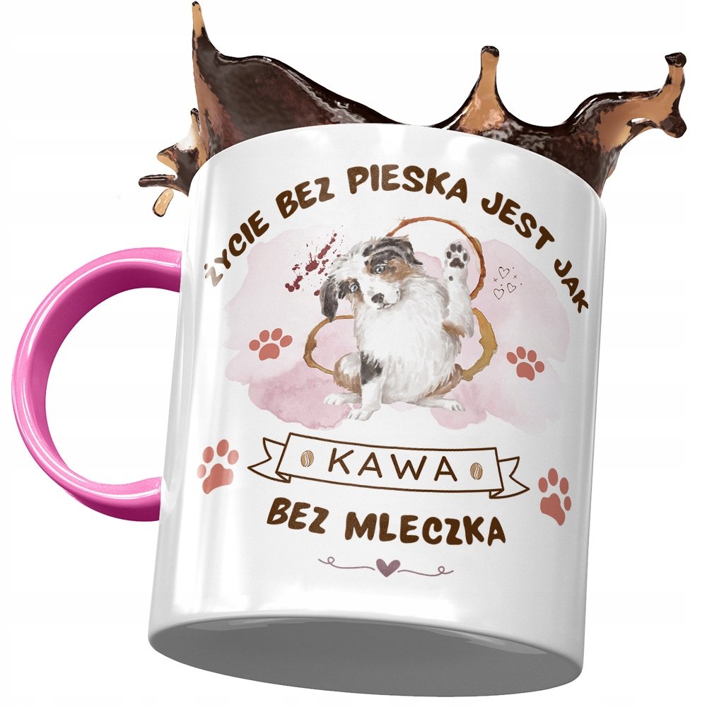 Kubek Różowy z Pieskiem Psem Słodki na Prezent z Nadrukiem ze Zdjęciem + Opakowanie na prezent (wzór 02)