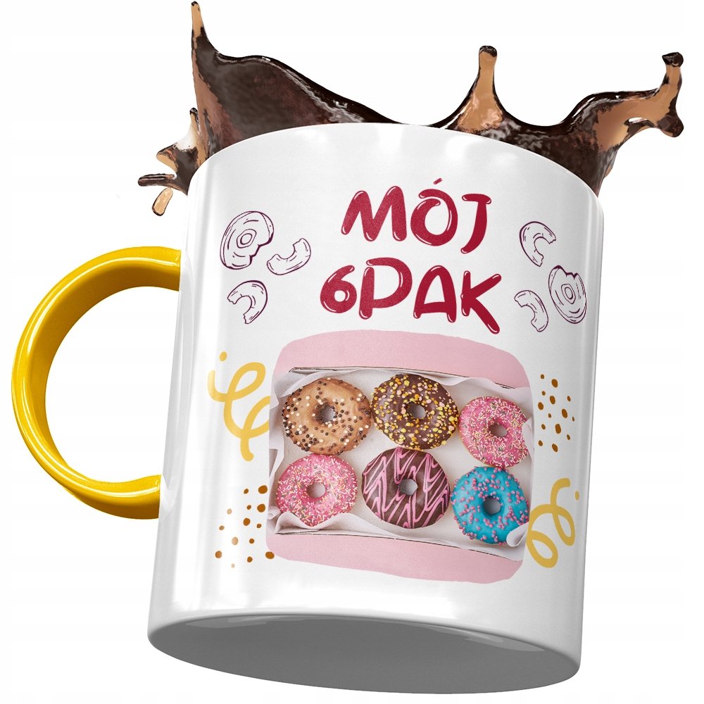 Kubek Żółty Śmieszny Zabawny Mój 6pak z Nadrukiem ze Zdjęciem + Opakowanie na prezent (wzór 02)