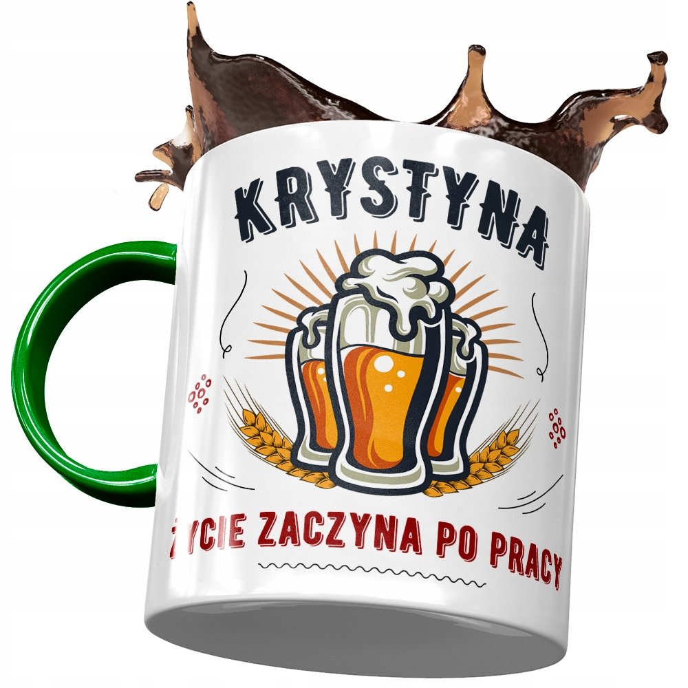 Kubek Zielony Dla Krystyny Koleżanki na Prezent z Nadrukiem ze Zdjęciem + Opakowanie na prezent (wzór 04)
