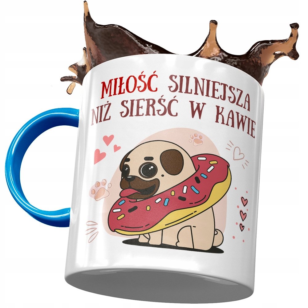 Kubek Błękitny z Pieskiem Psem Słodki na Prezent z Nadrukiem ze Zdjęciem + Opakowanie na prezent (wzór 03)