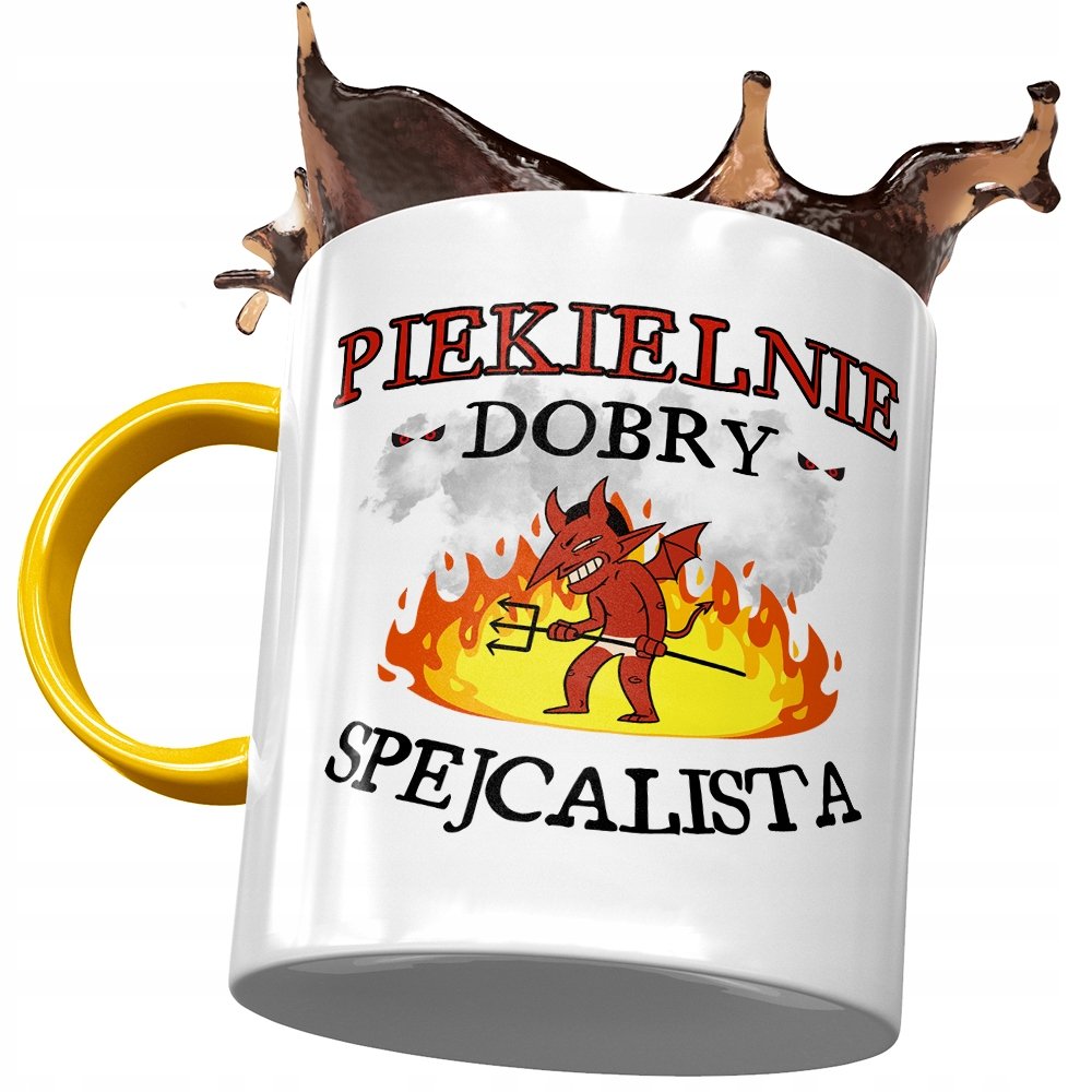 Kubek Żółty Dla Specjalisty Piekielnie Dobry z Nadrukiem ze Zdjęciem + Opakowanie na prezent (wzór 04)