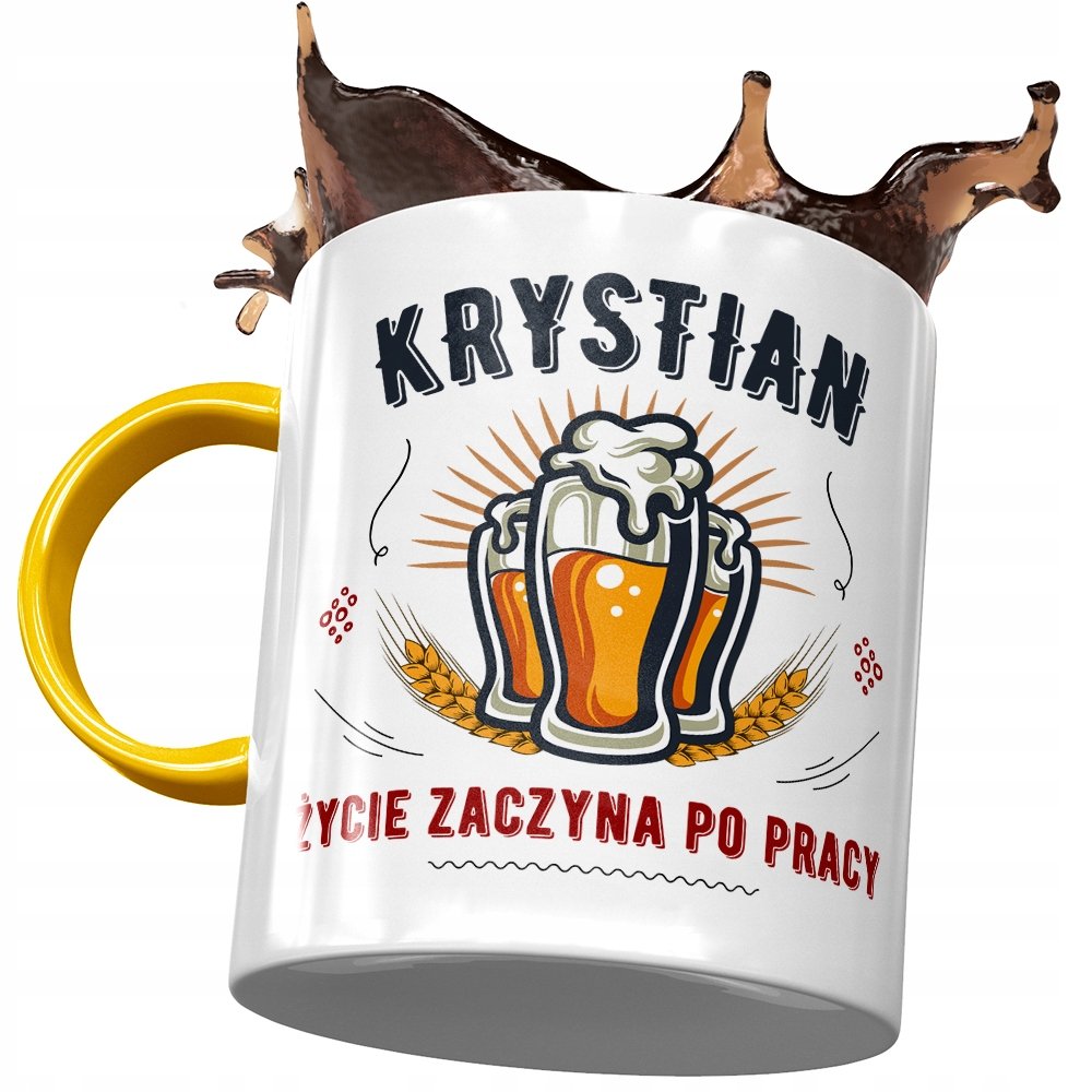 Kubek Żółty dla Krystiana Kolegi Męża Prezent z Nadrukiem ze Zdjęciem + Opakowanie na prezent (wzór 03)