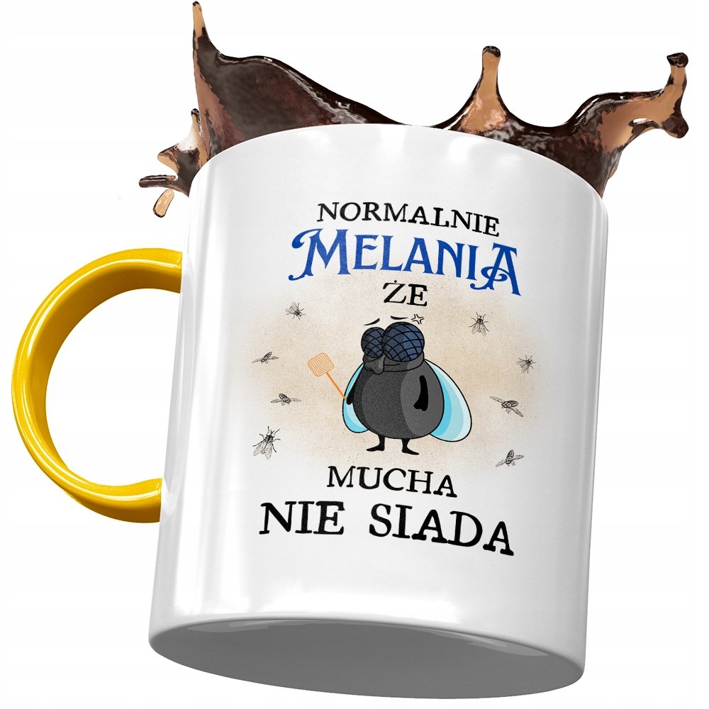 Kubek Żółty Dla Melanii Żony Koleżanki na Prezent z Nadrukiem ze Zdjęciem + Opakowanie na prezent (wzór 04)