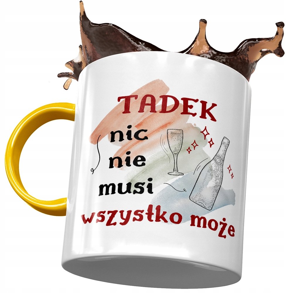 Kubek Żółty Dla Tadka Tadeusza Kolegi Męża syna z Nadrukiem ze Zdjęciem + Opakowanie na prezent (wzór 04)