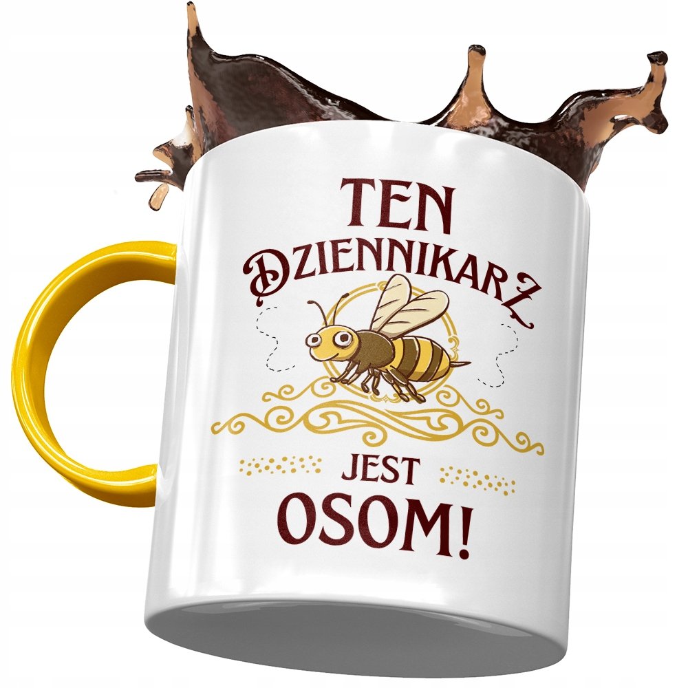 Kubek Żółty Dla Dziennikarza Dziennikarz Jest Osom z Nadrukiem ze Zdjęciem + Opakowanie na prezent (wzór 03)