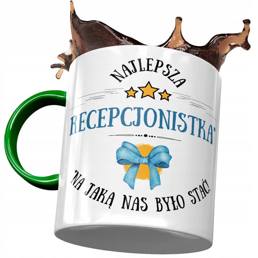 Kubek Zielony Dla Recepcjonistki Najlepsza Prezent z Nadrukiem ze Zdjęciem + Opakowanie na prezent (wzór 04)