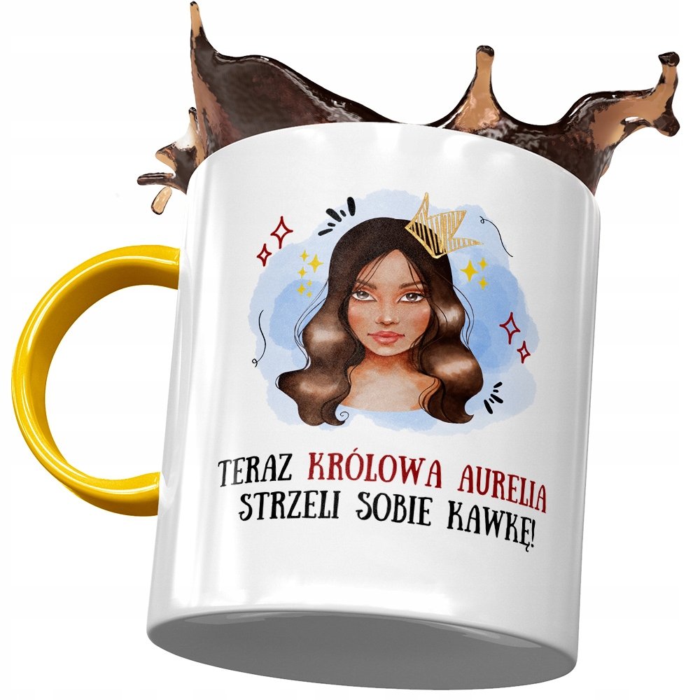 Kubek Żółty Dla Aurelii Żony Koleżanki Na Prezent z Nadrukiem ze Zdjęciem + Opakowanie na prezent (wzór 03)
