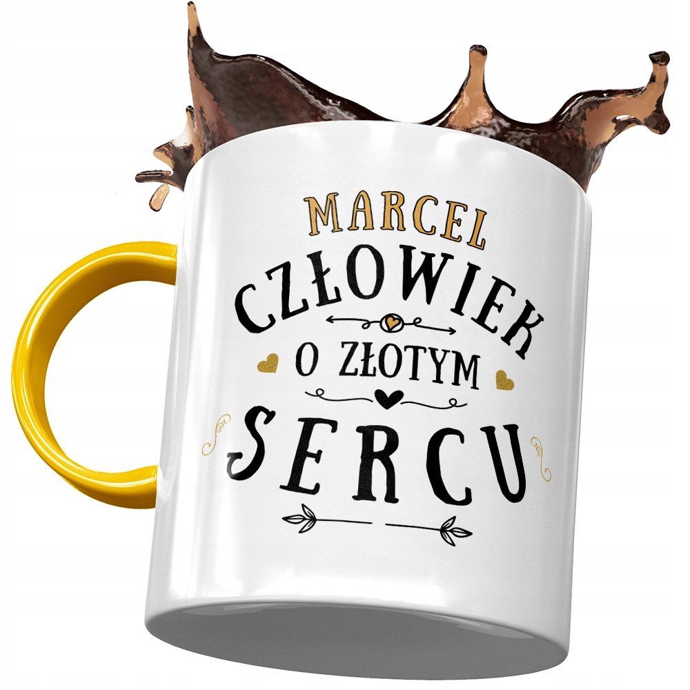 Kubek Żółty dla Marcela Przyjaciela Kolegi Prezent z Nadrukiem ze Zdjęciem + Opakowanie na prezent (wzór 02)