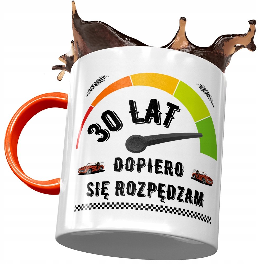 Kubek Pomarańczowy na Urodziny 30 30ste 30-ste z Nadrukiem ze Zdjęciem + Opakowanie na prezent (wzór 02)