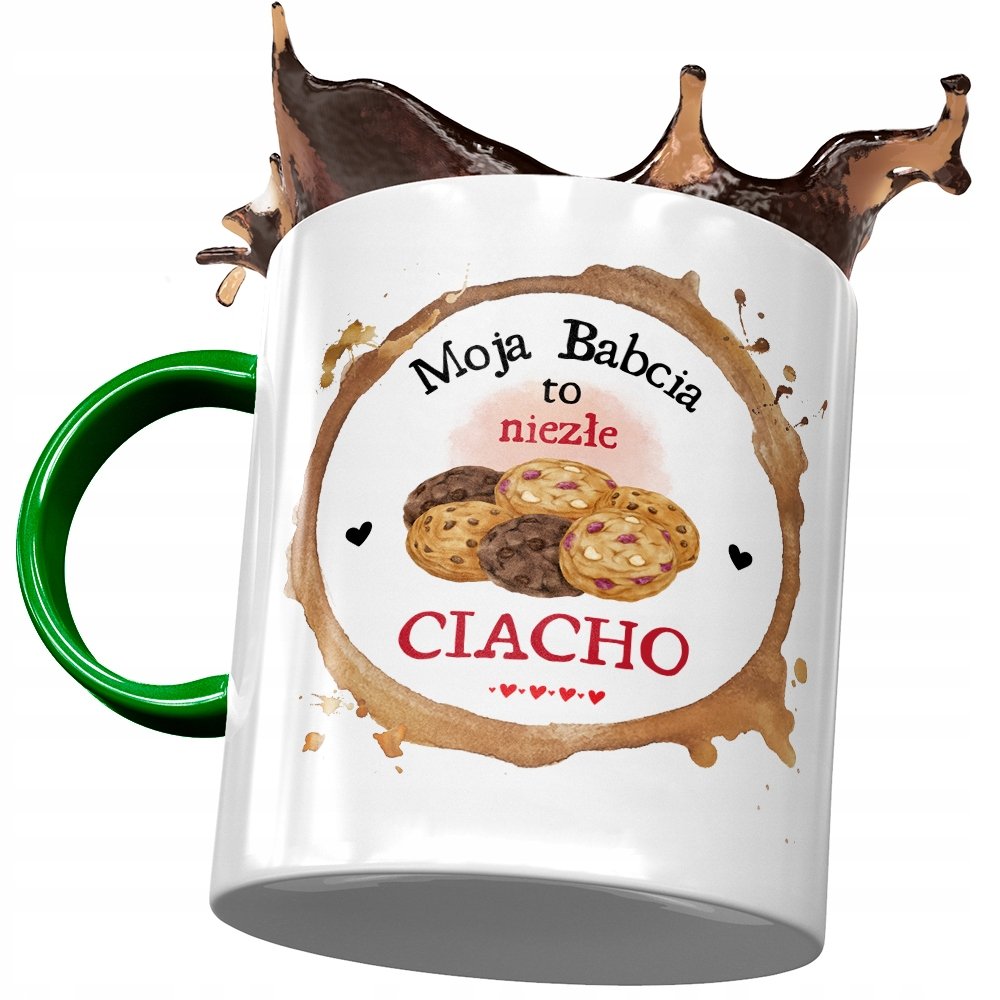 Kubek Zielony Dla Babci Babuni na Dzień Babci z Nadrukiem ze Zdjęciem + Opakowanie na prezent (wzór 02)