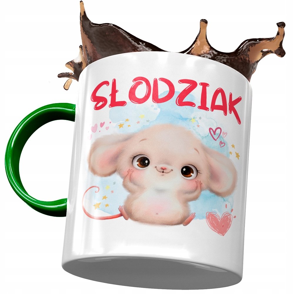 Kubek Zielony z Myszą Myszką Słodki na Prezent z Nadrukiem ze Zdjęciem + Opakowanie na prezent (wzór 03)