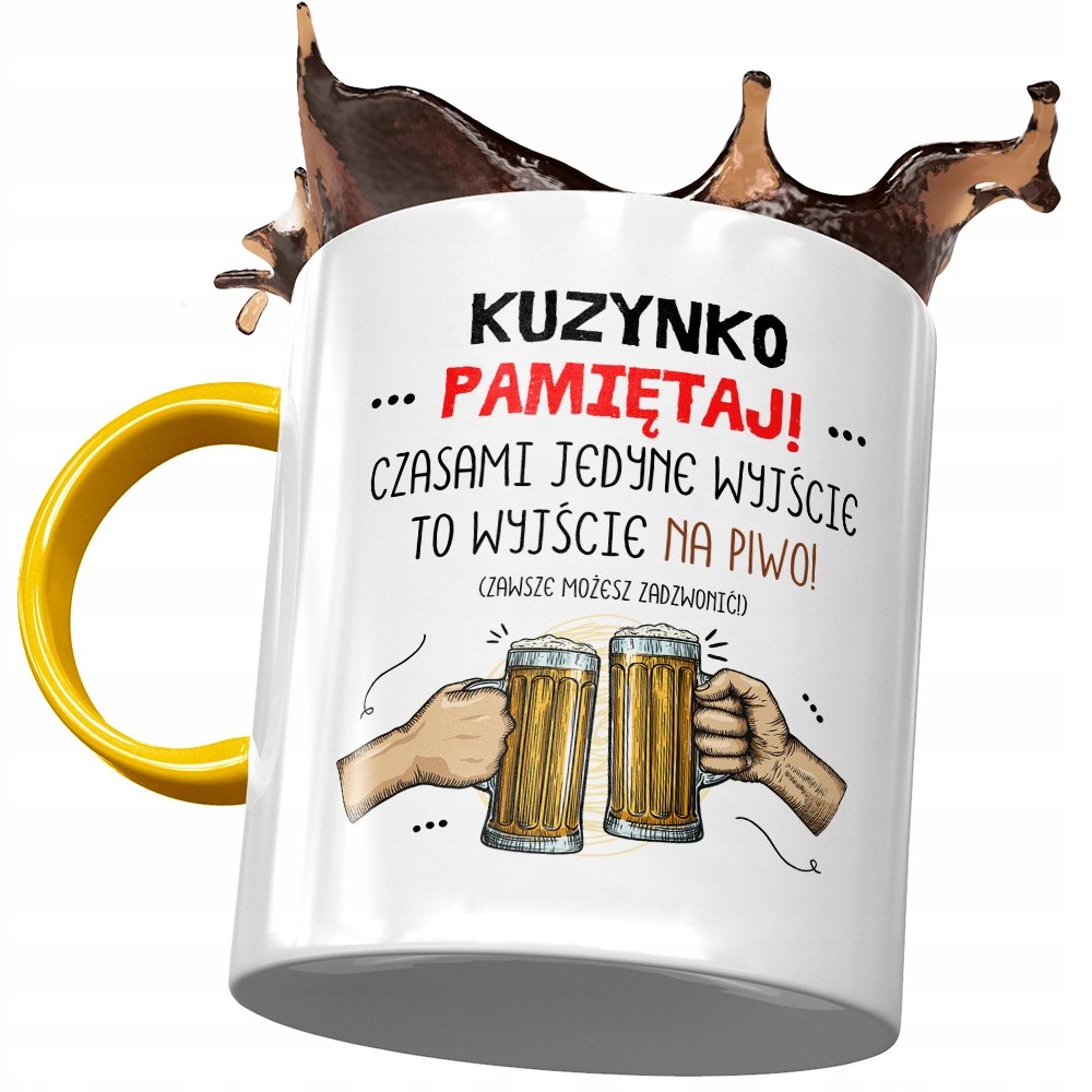 Kubek Żółty Dla Kuzynki na Urodziny na Prezent z Nadrukiem ze Zdjęciem + Opakowanie na prezent (wzór 04)