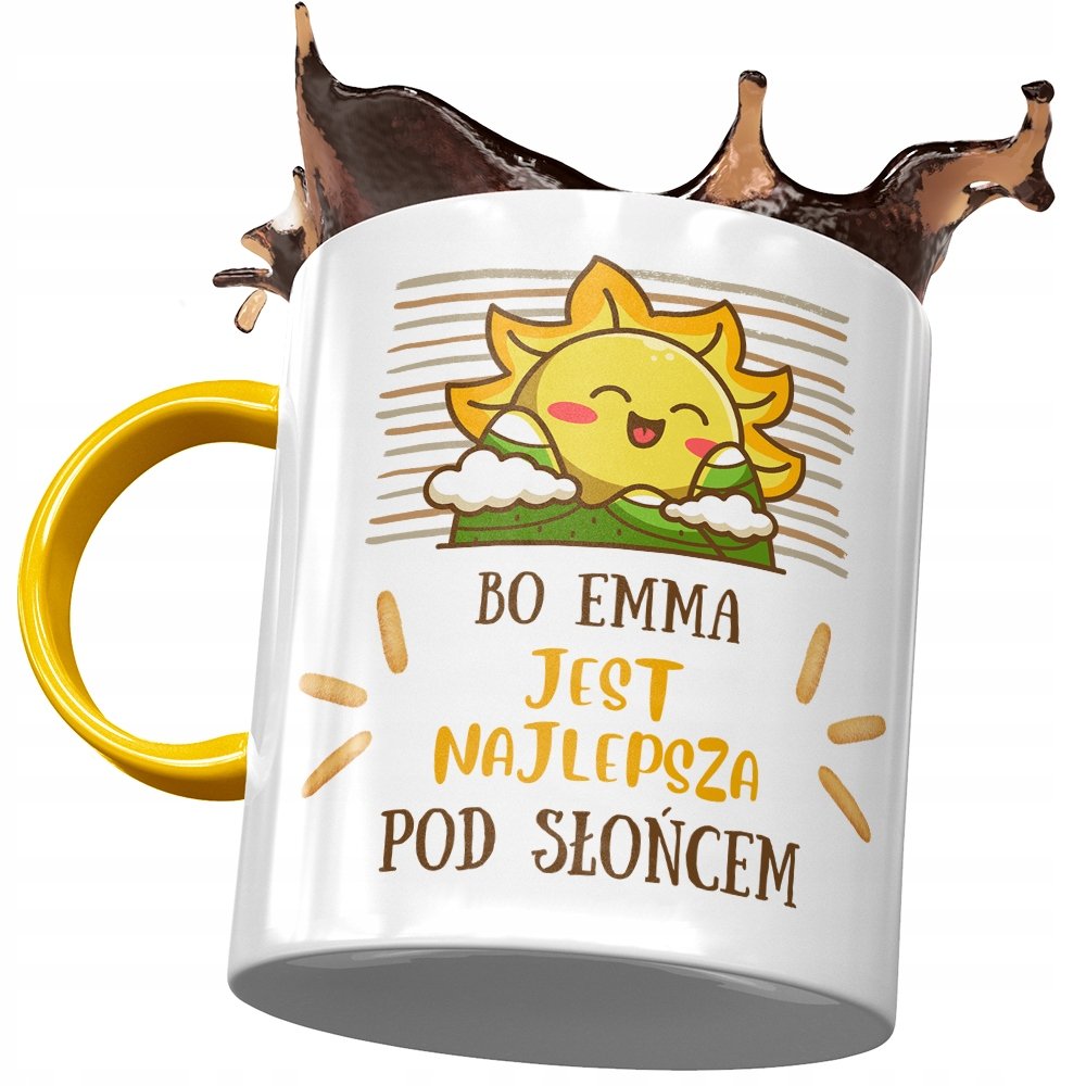 Kubek Żółty Dla Emmy Żony Przyjaciółki Prezent z Nadrukiem ze Zdjęciem + Opakowanie na prezent (wzór 04)