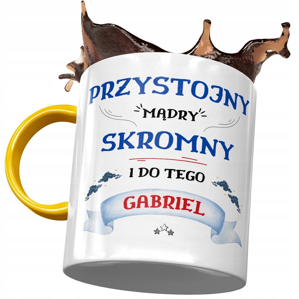 Kubek Żółty Dla Gabriela Gabrysia Męża Prezent z Nadrukiem ze Zdjęciem + Opakowanie na prezent (wzór 04)