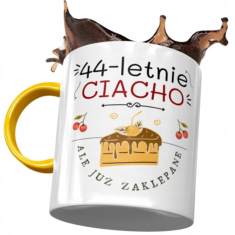 Kubek Żółty na Urodziny 44 44te 44-te na Prezent z Nadrukiem ze Zdjęciem + Opakowanie na prezent (wzór 04)