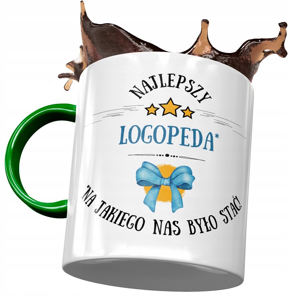 Kubek Zielony Logopedy Najlepszy Logopeda Prezent z Nadrukiem ze Zdjęciem + Opakowanie na prezent (wzór 03)