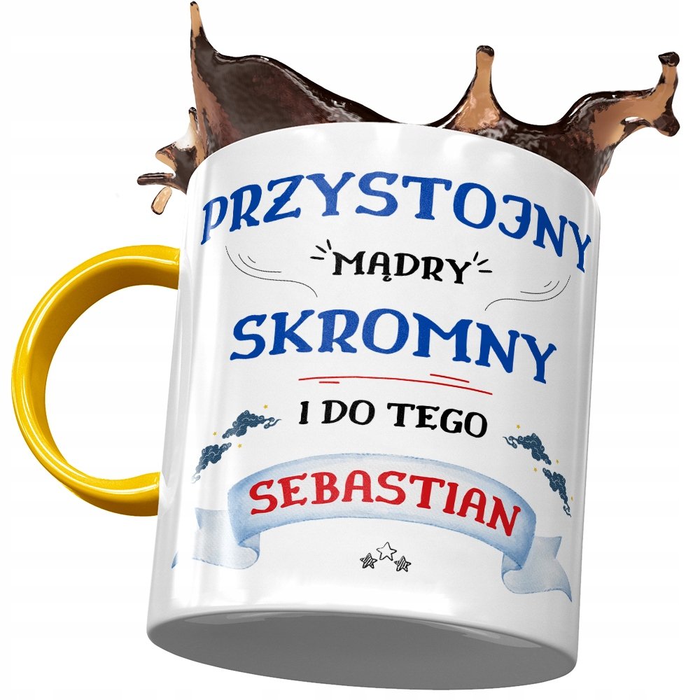Kubek Żółty dla Sebastiana Męża Kolegi Prezent z Nadrukiem ze Zdjęciem + Opakowanie na prezent (wzór 03)