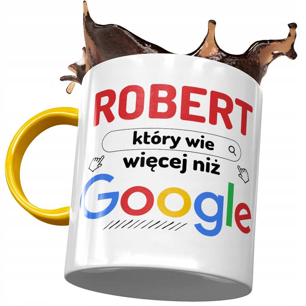 Kubek Żółty dla Roberta Kolegi Prezent na Urodziny z Nadrukiem ze Zdjęciem + Opakowanie na prezent (wzór 04)
