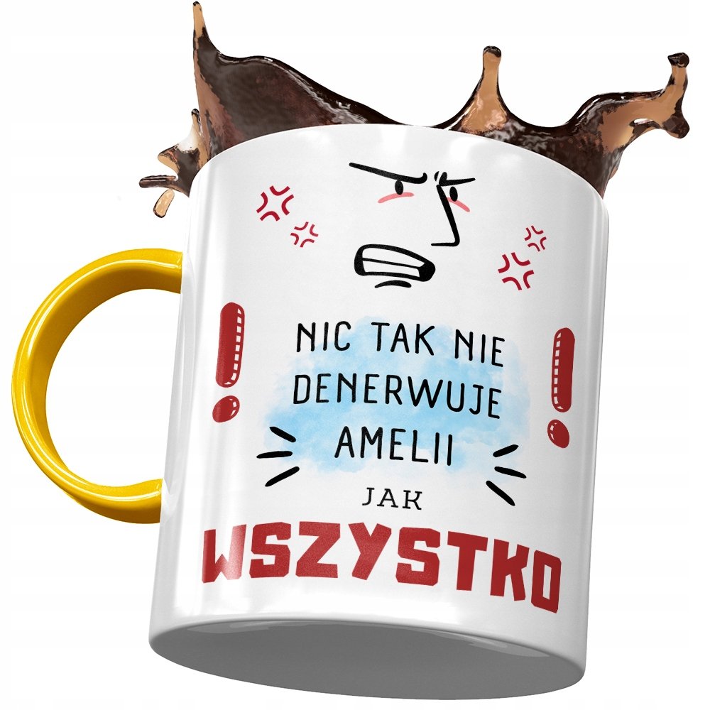 Kubek Żółty Dla Amelii Żony Przyjaciółki z Nadrukiem ze Zdjęciem + Opakowanie na prezent (wzór 04)