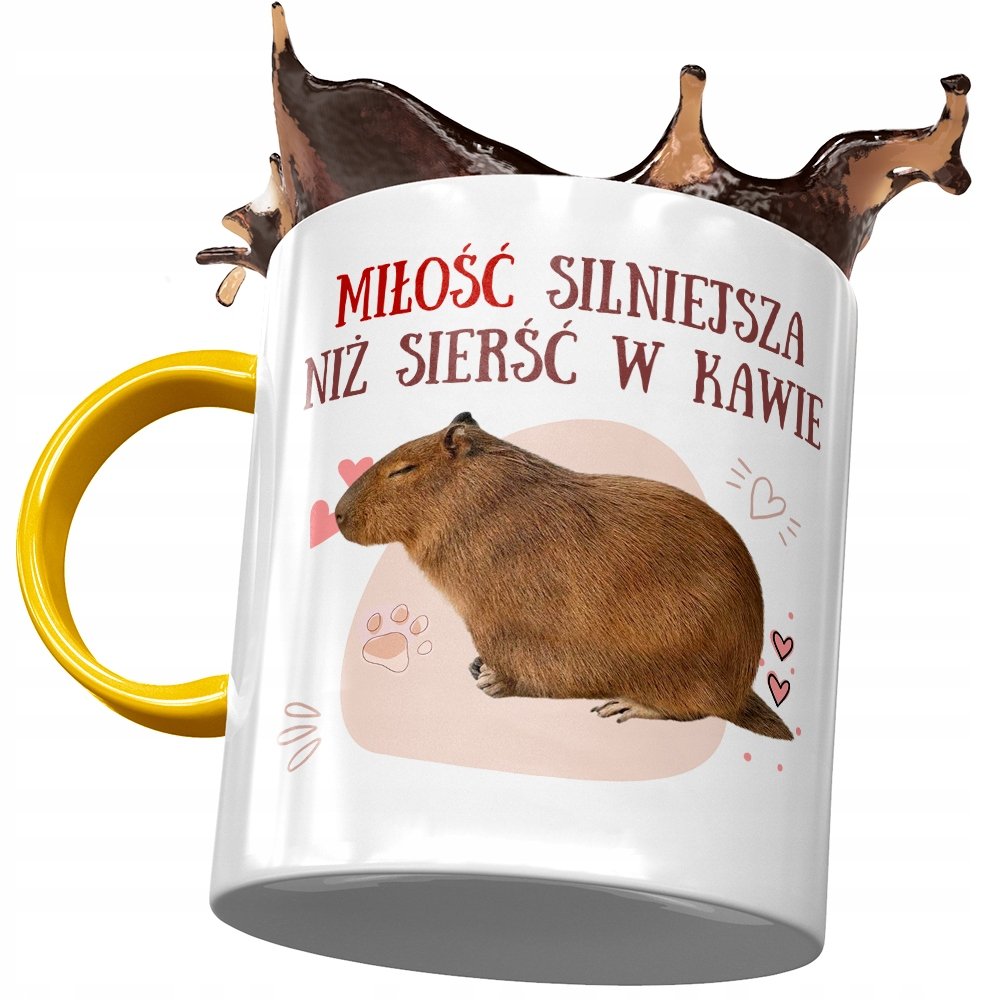 Kubek Żółty Kapibara na Urodziny Imieniny Prezent z Nadrukiem ze Zdjęciem + Opakowanie na prezent (wzór 04)