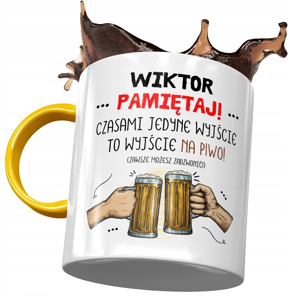 Kubek Żółty Dla Wiktora Kolegi Męża na Prezent z Nadrukiem ze Zdjęciem + Opakowanie na prezent (wzór 03)