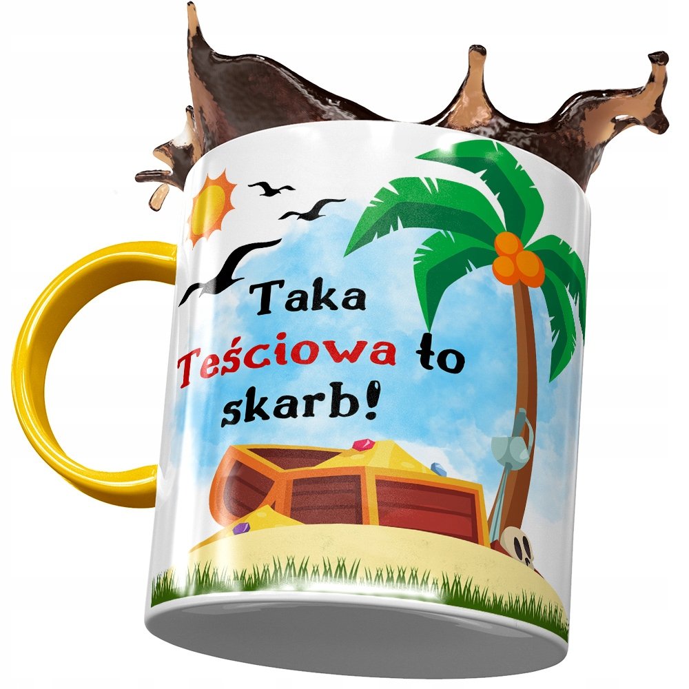 Kubek Żółty dla Teściowej Teściuni na Prezent z Nadrukiem ze Zdjęciem+ Opakowanie na prezent (wzór 01)