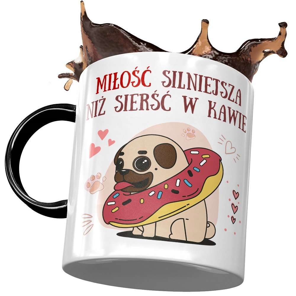 Kubek Czarny z Pieskiem Psem Słodki na Prezent z Nadrukiem ze Zdjęciem + Opakowanie na prezent (wzór 04)