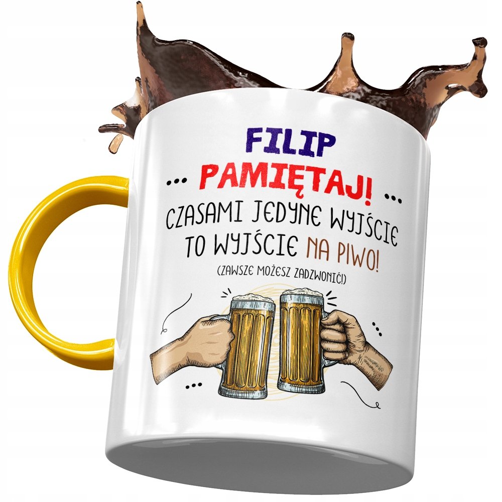 Kubek Żółty dla Filipa Kolegi na Prezent z Nadrukiem ze Zdjęciem + Opakowanie na prezent (wzór 04)