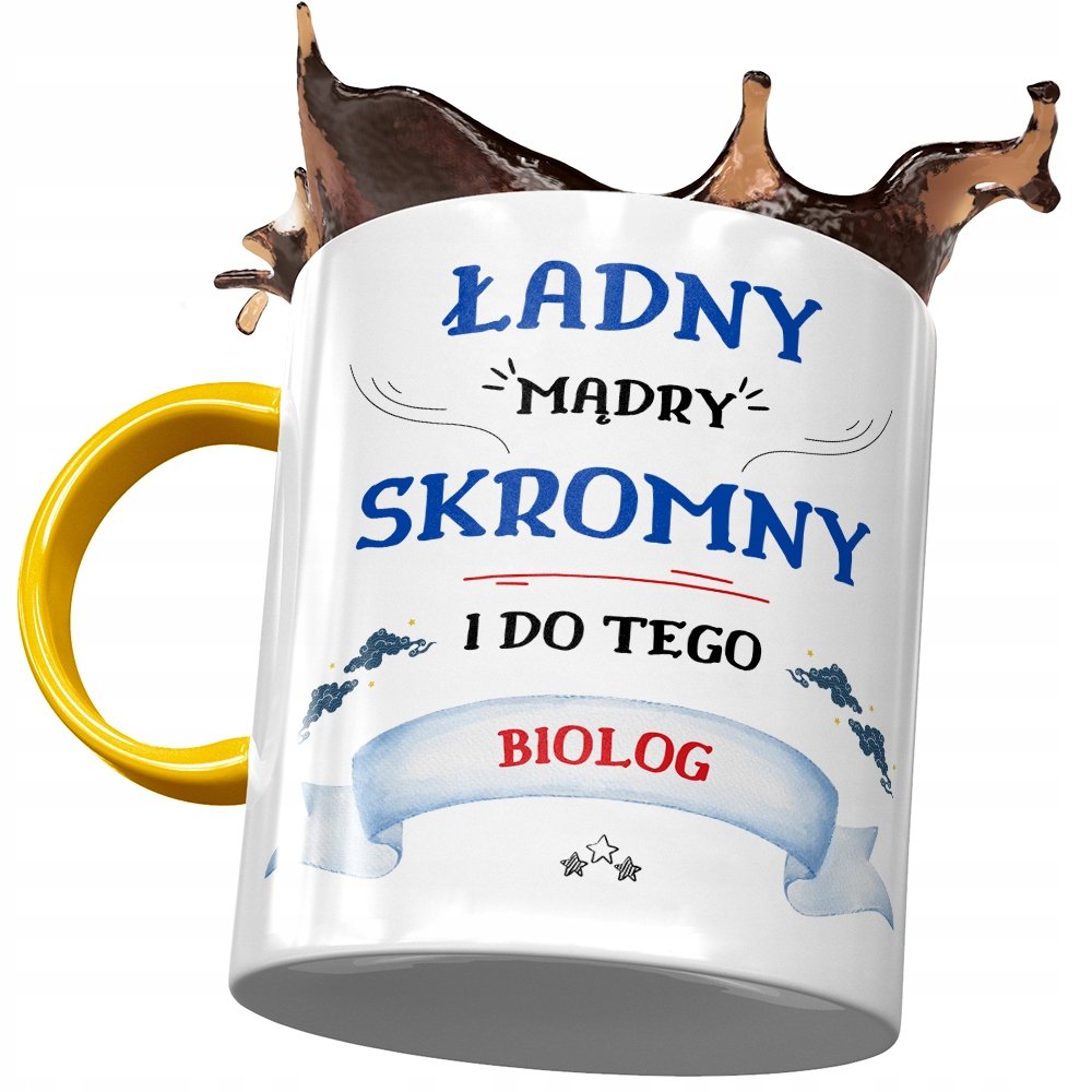 Kubek Żółty Dla Biologa Ładny Mądry Skromny z Nadrukiem ze Zdjęciem+ Opakowanie na prezent (wzór 01)