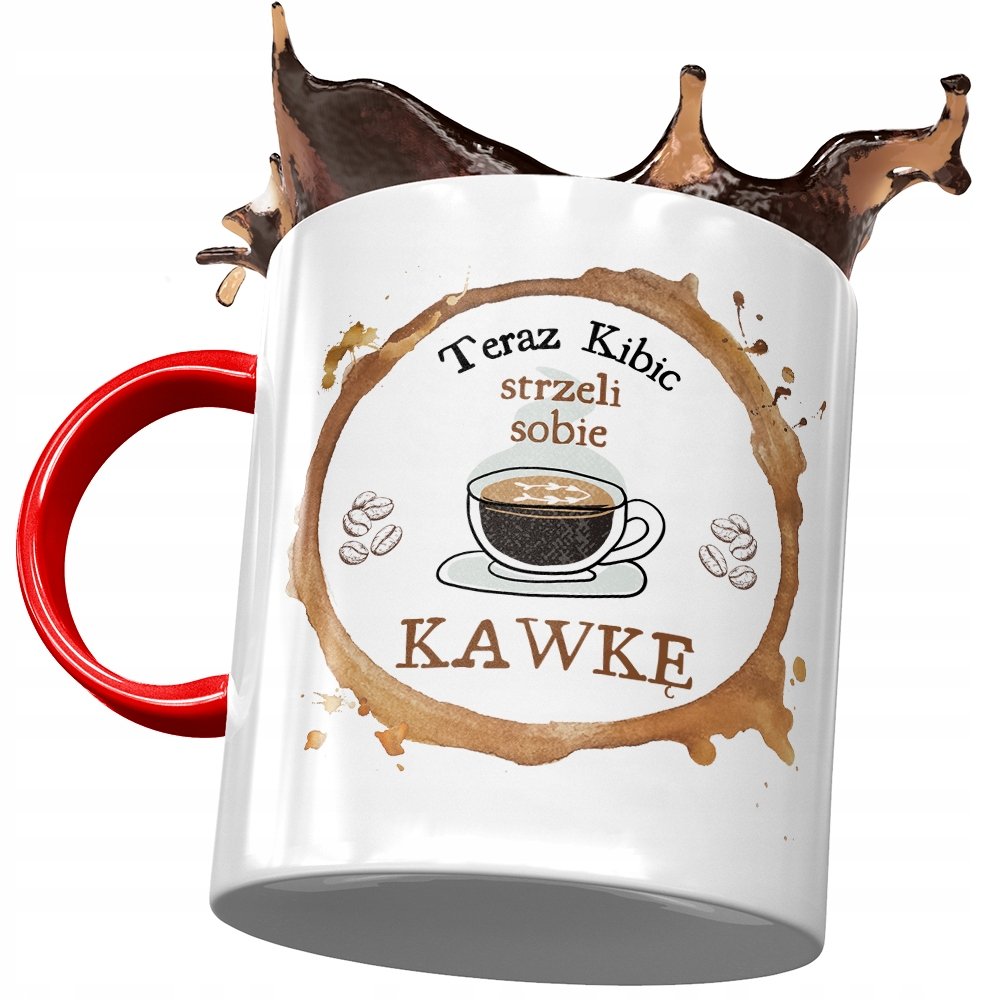 Kubek Czerwony Dla Kibica Strzeli Sobie Kawkę z Nadrukiem ze Zdjęciem+ Opakowanie na prezent (wzór 01)