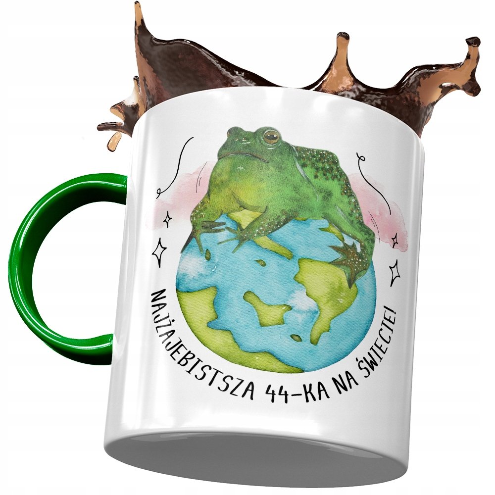 Kubek Zielony na Urodziny 44 44te 44-te na Prezent z Nadrukiem ze Zdjęciem + Opakowanie na prezent (wzór 02)