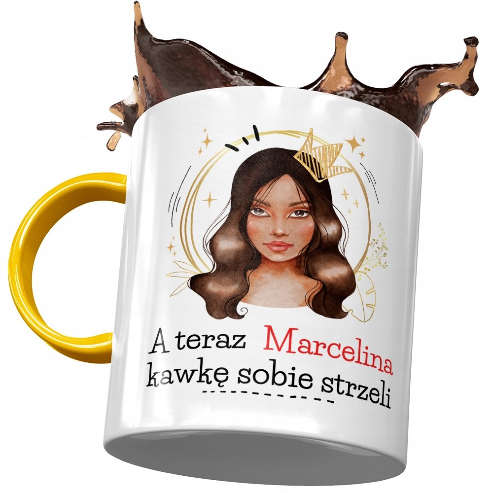 Kubek Żółty Dla Marceliny Koleżanki na Prezent z Nadrukiem ze Zdjęciem+ Opakowanie na prezent (wzór 01)