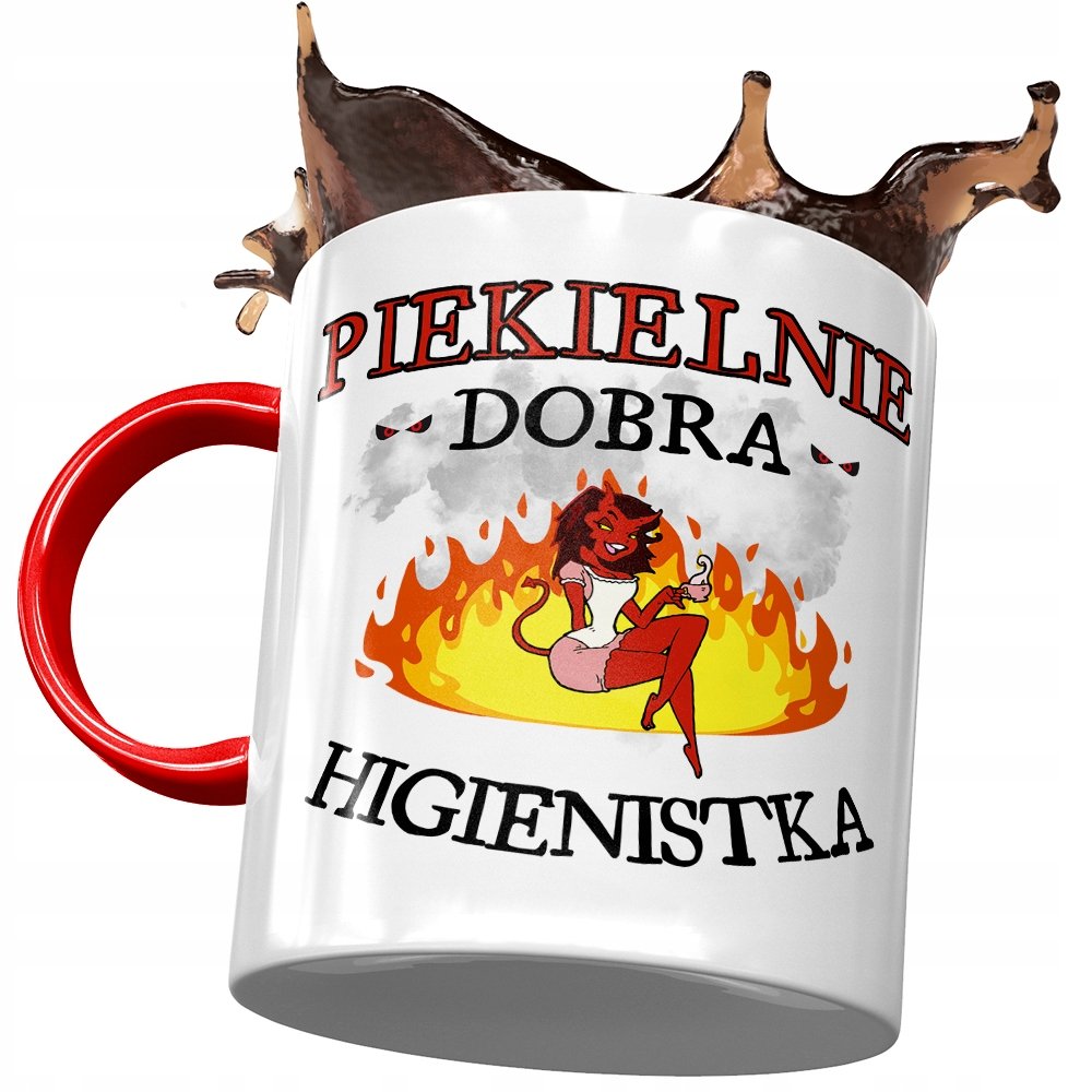 Kubek Czerwony Dla Higienistki Piekielnie Dobra z Nadrukiem ze Zdjęciem + Opakowanie na prezent (wzór 02)