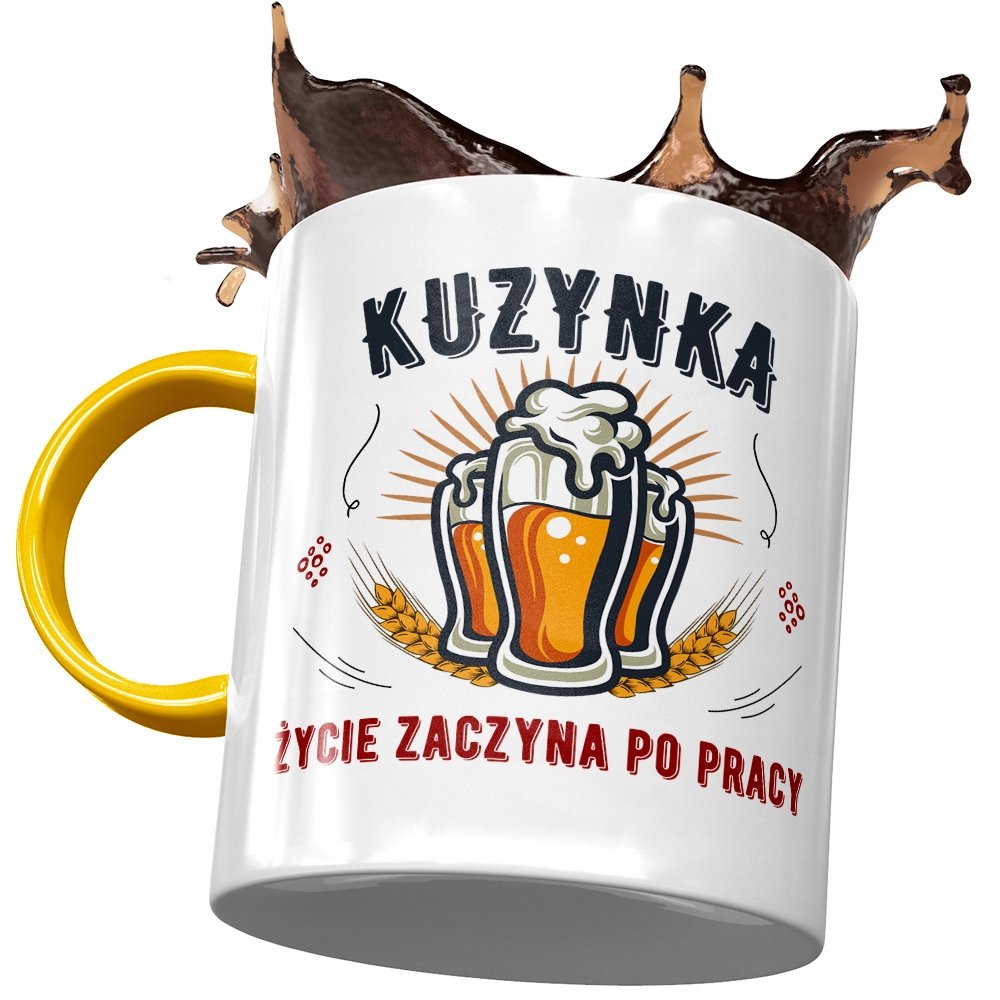 Kubek Żółty Dla Kuzynki na Urodziny na Prezent z Nadrukiem ze Zdjęciem+ Opakowanie na prezent (wzór 01)