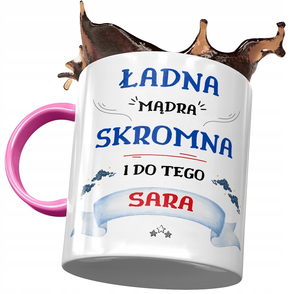 Kubek Różowy Dla Sary Koleżanki Żony na Prezent z Nadrukiem ze Zdjęciem + Opakowanie na prezent (wzór 02)