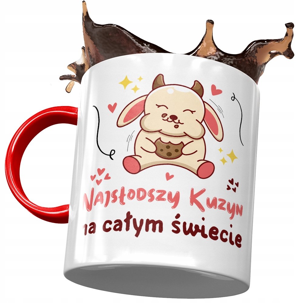 Kubek Czerwony Dla Kuzyna na Urodziny na Prezent z Nadrukiem ze Zdjęciem + Opakowanie na prezent (wzór 04)
