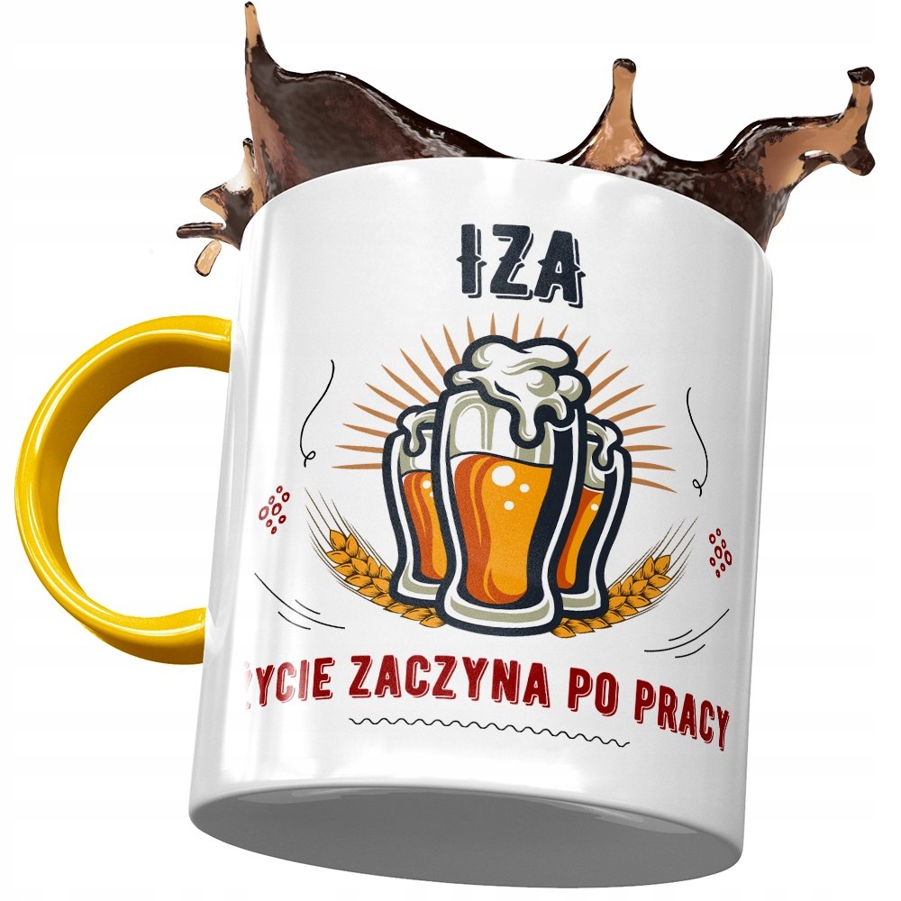 Kubek Żółty Dla Izy Izabeli Żony Koleżanki Prezent z Nadrukiem ze Zdjęciem + Opakowanie na prezent (wzór 04)