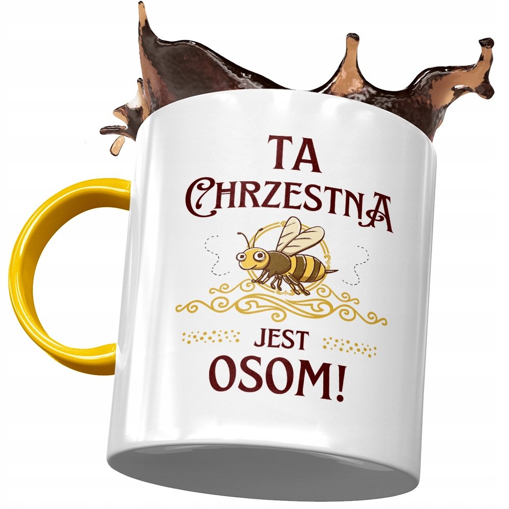 Kubek Żółty Dla Chrzestnej na Urodziny na Prezent z Nadrukiem ze Zdjęciem + Opakowanie na prezent (wzór 03)