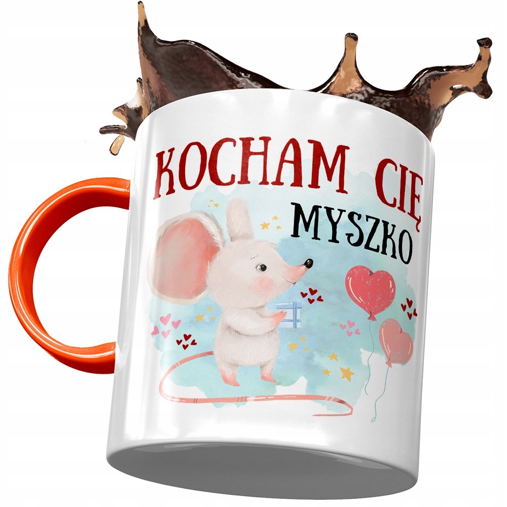Kubek Pomarańczowy z Myszą Myszką Słodki Prezent z Nadrukiem ze Zdjęciem + Opakowanie na prezent (wzór 03)