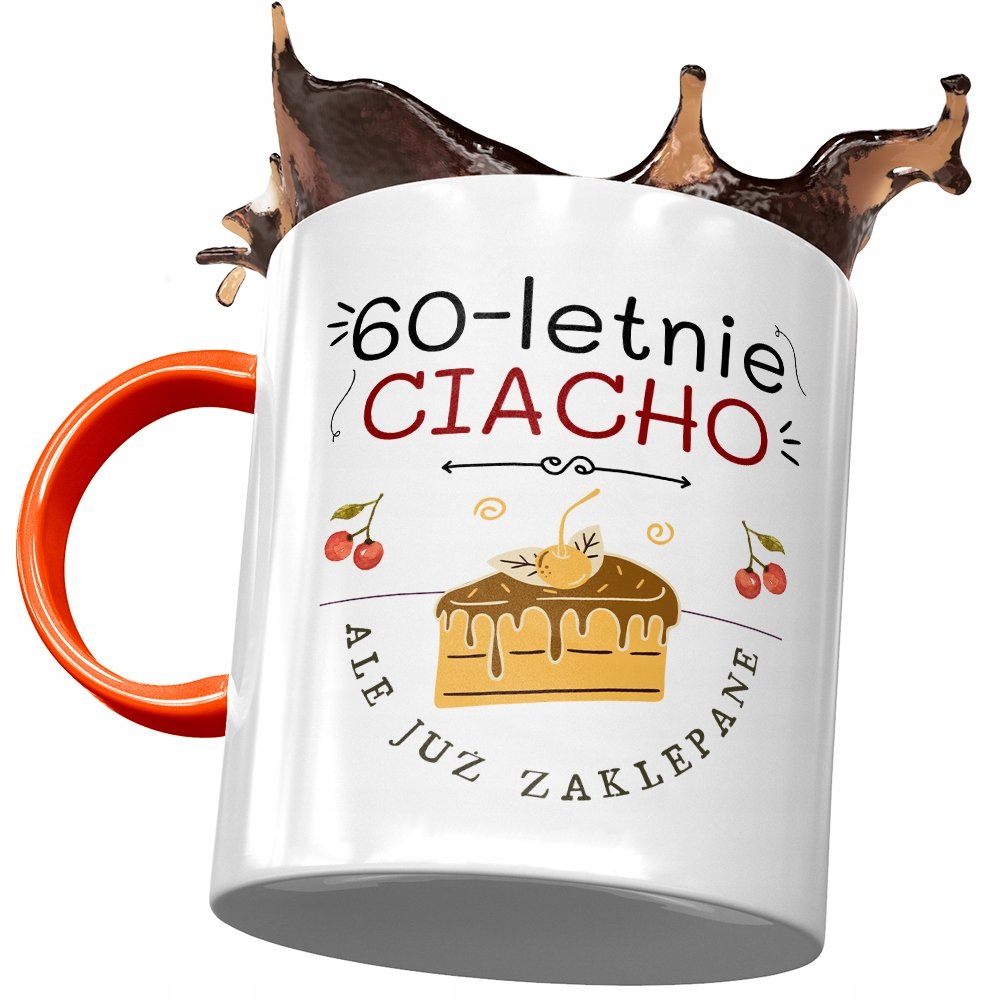 Kubek Pomarańczowy na Urodziny 60 60te 60-te z Nadrukiem ze Zdjęciem + Opakowanie na prezent (wzór 04)