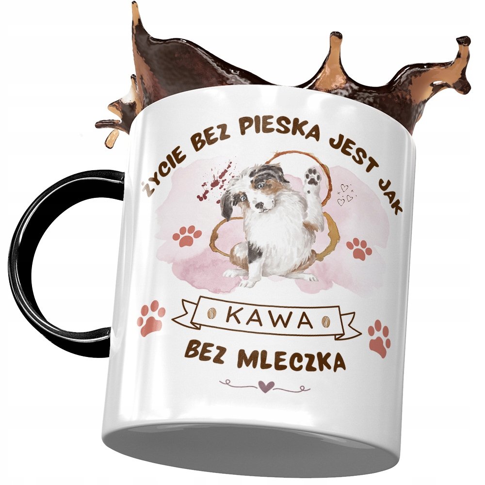 Kubek Czarny z Pieskiem Psem Słodki na Prezent z Nadrukiem ze Zdjęciem + Opakowanie na prezent (wzór 03)