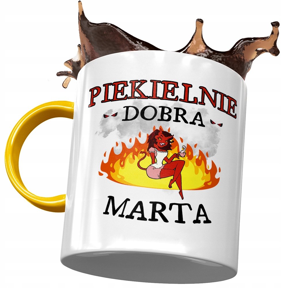 Kubek Żółty Dla Marty Żony Koleżanki na Prezent z Nadrukiem ze Zdjęciem + Opakowanie na prezent (wzór 03)