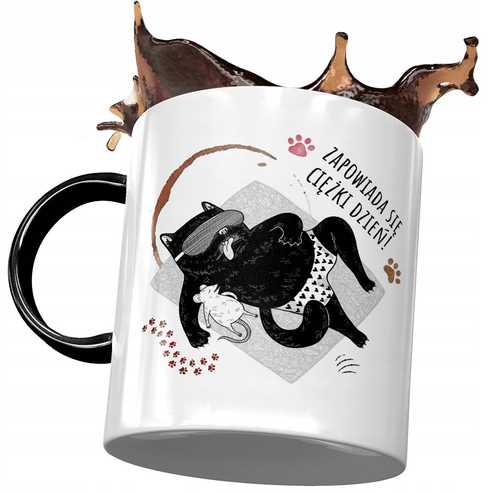 Kubek Czarny z Kotem Kotkiem Słodki na Prezent z Nadrukiem ze Zdjęciem + Opakowanie na prezent (wzór 04)