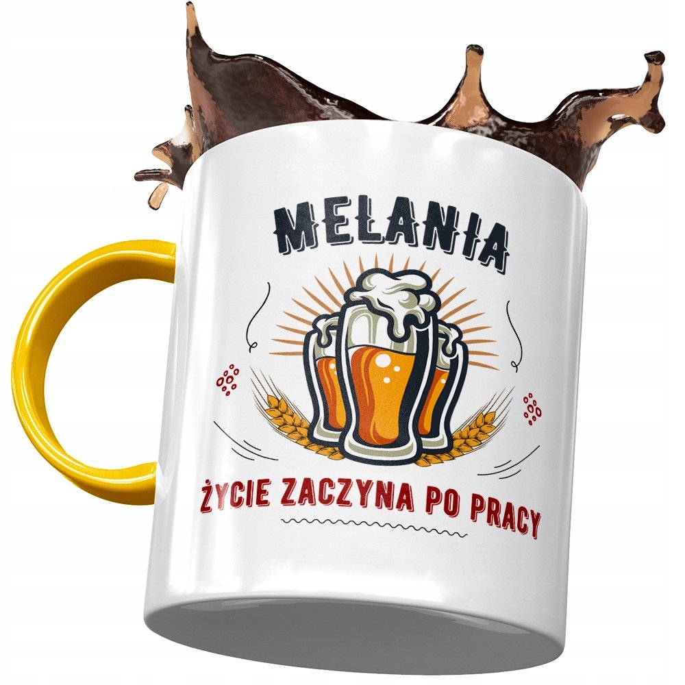 Kubek Żółty Dla Melanii Żony Koleżanki na Prezent z Nadrukiem ze Zdjęciem + Opakowanie na prezent (wzór 03)