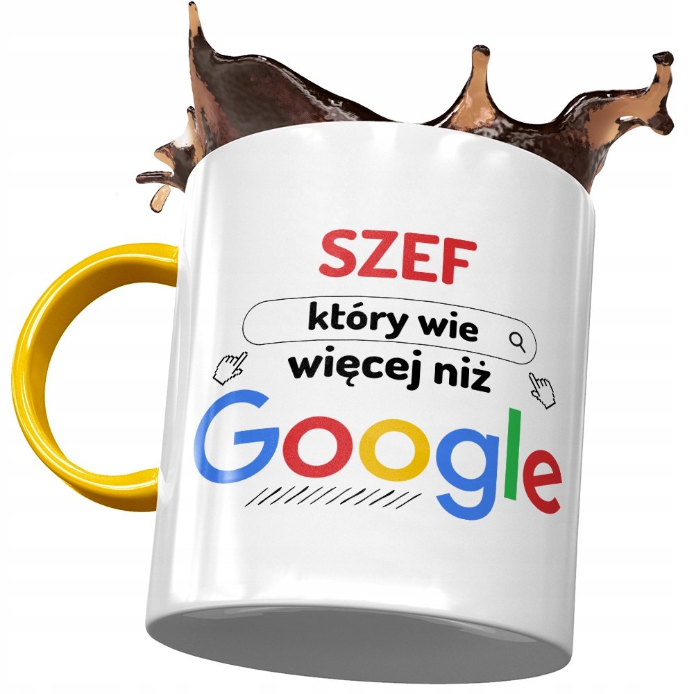 Kubek Żółty Dla Szefa Który Wie Więcej Niż Google z Nadrukiem ze Zdjęciem + Opakowanie na prezent (wzór 03)