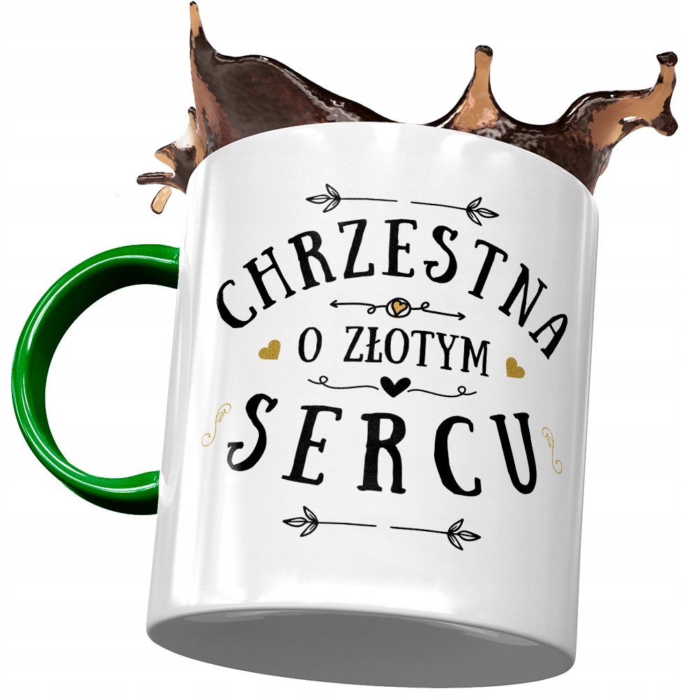 Kubek Zielony Dla Chrzestnej na Urodziny Prezent z Nadrukiem ze Zdjęciem + Opakowanie na prezent (wzór 03)