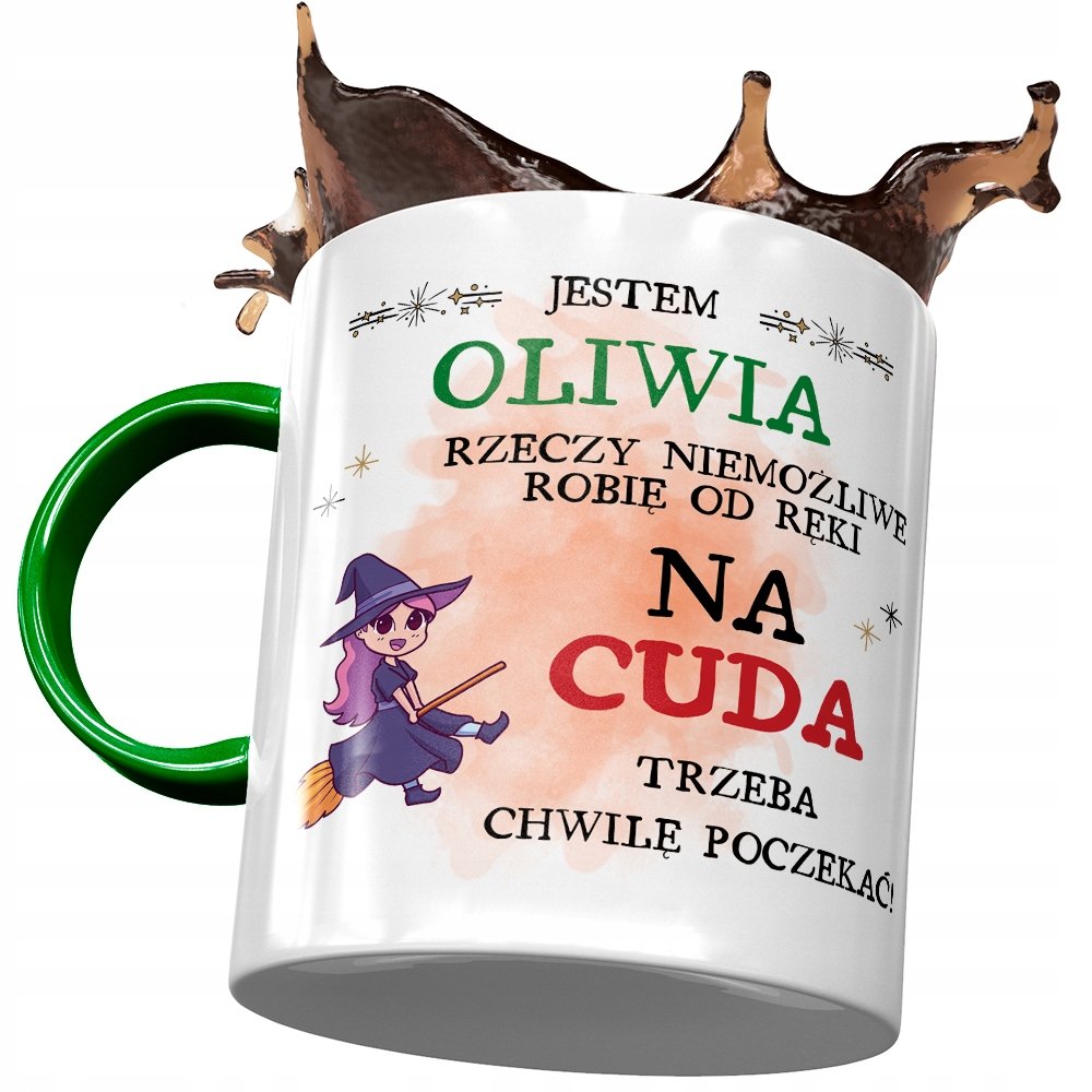 Kubek Zielony Dla Oliwii Koleżanki Przyjaciółki z Nadrukiem ze Zdjęciem + Opakowanie na prezent (wzór 03)