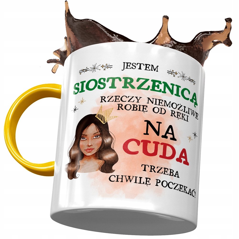 Kubek Żółty Dla Siostrzenicy na Urodziny Prezent z Nadrukiem ze Zdjęciem + Opakowanie na prezent (wzór 02)