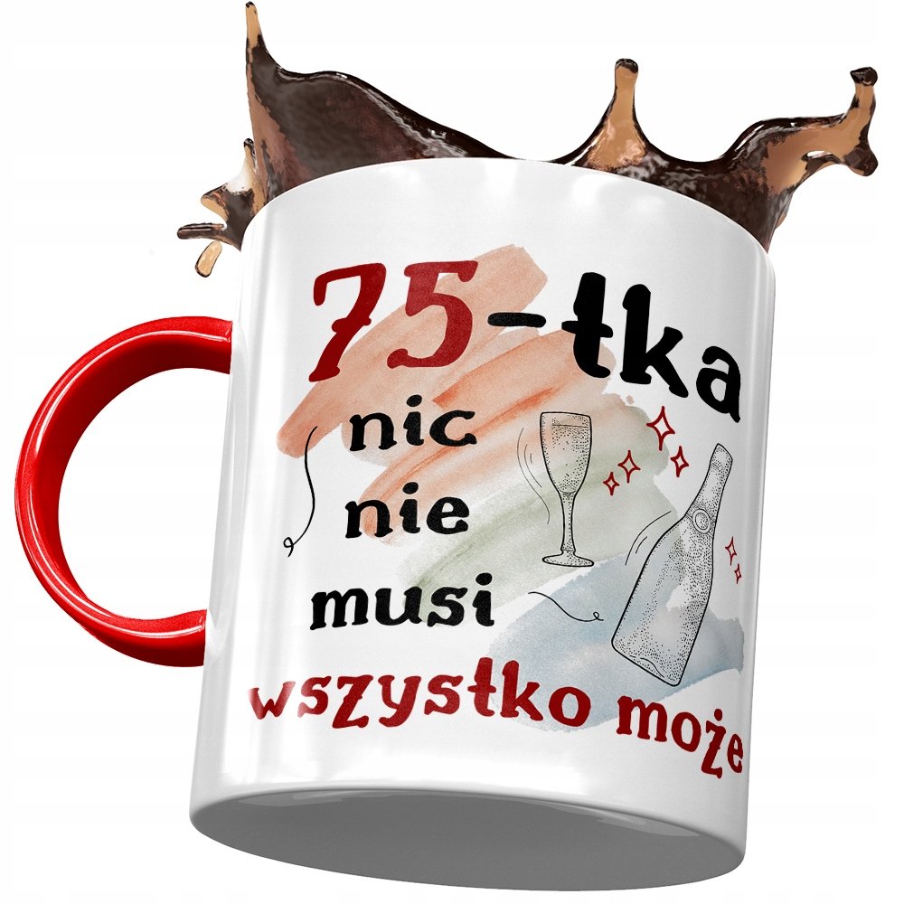 Kubek Czerwony na Urodziny 75 75te 75-te Prezent z Nadrukiem ze Zdjęciem + Opakowanie na prezent (wzór 02)