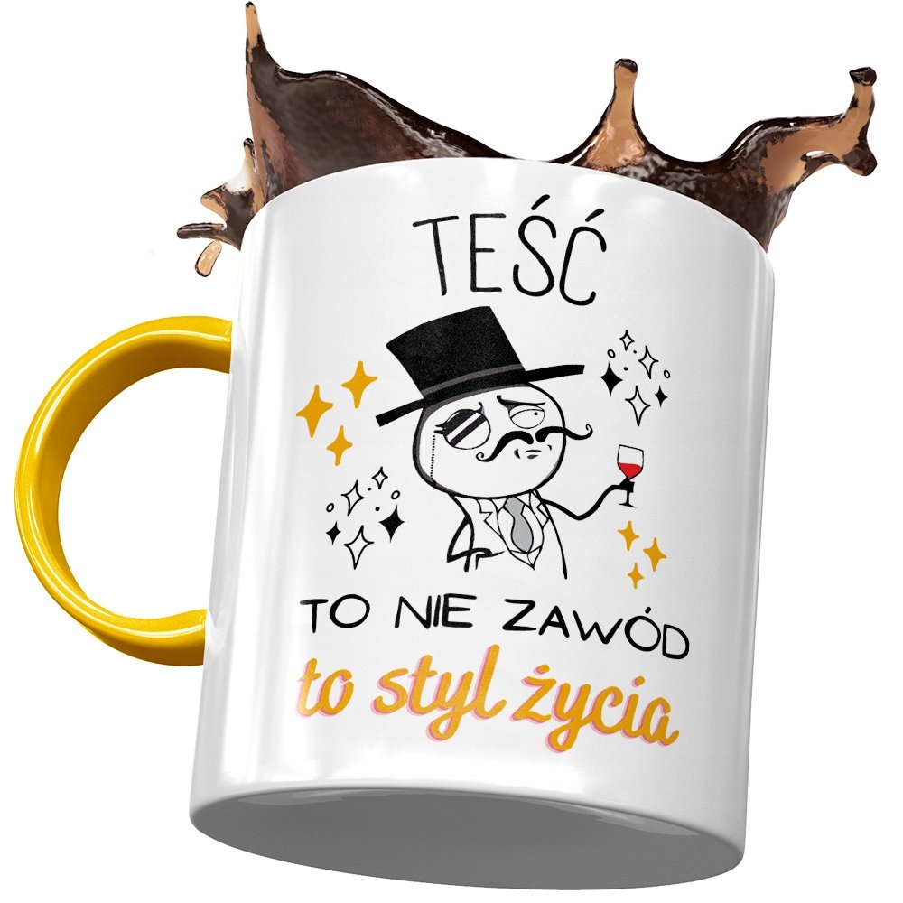 Kubek Żółty dla Teścia Teściunia na Prezent z Nadrukiem ze Zdjęciem + Opakowanie na prezent (wzór 04)